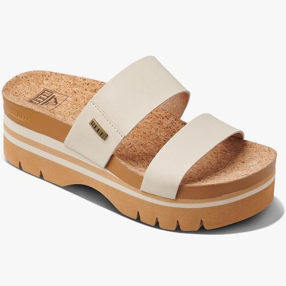 Reef Women's White & Tan Cork Cushion Vista Higher Slide PlatformSandals - Picture 1 of 7
